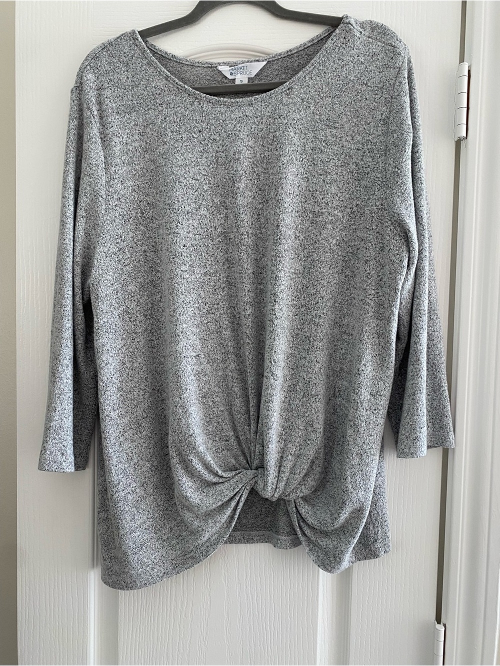 Market & Spruce Heather Gray Twist-Front Long Sleeve Top